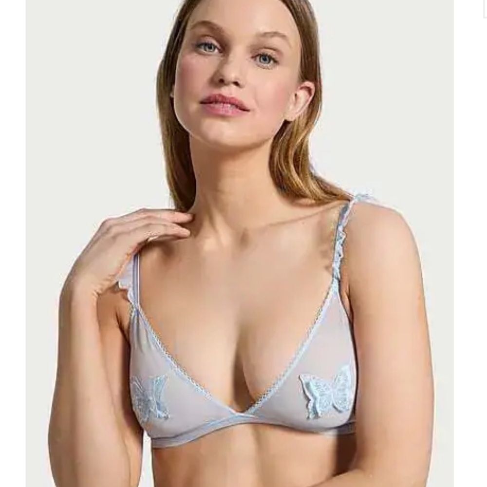 Victoria’s Secret Tease 3D Blue Butterfly Embroidered Unlined Triangle Bralette